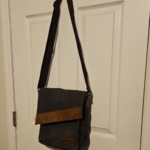 SZONE Dark Gray Canvas Crossbody Messenger Bag with Tan Leather Trim